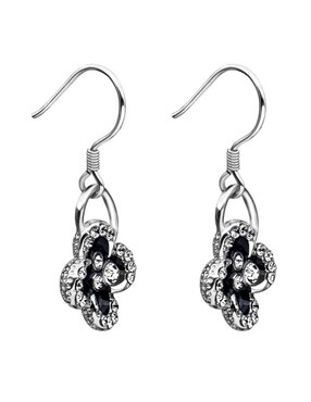 Aretes largos de flor Ocean Heart Elgance con acabado baño de oro blanco 18 K cristal