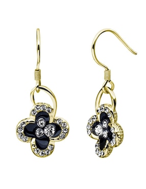 Aretes largos de flor Ocean Heart Elegance con acabado baño de oro 18 K cristal