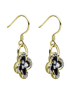 Aretes largos de flor Ocean Heart Elegance con acabado baño de oro 18 K cristal