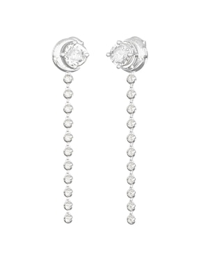 Aretes largos de luna Guess Aurora de acero inoxidable con acabado pavé circonita