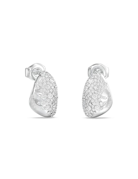 Arete corto Guess Moon Drops de acero inoxidable con acabado pavé circonita