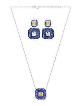 Aretes y collar octagonal Gladkova Joyería de plata P 925 zafiro