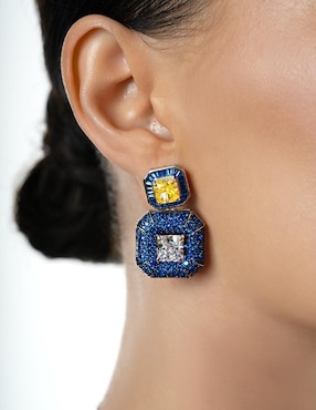 Aretes y collar octagonal Gladkova Joyería de plata P 925 zafiro