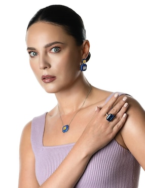 Aretes y collar octagonal Gladkova Joyería de plata P 925 zafiro
