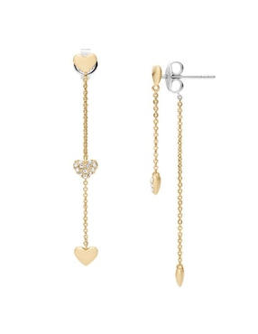Aretes largos de corazón Fossil Sutton con acabado pulido cristal