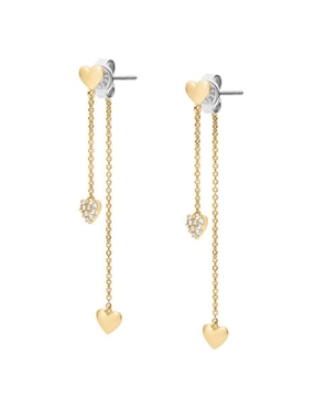 Aretes largos de corazón Fossil Sutton con acabado pulido cristal