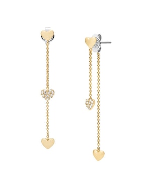 Aretes largos de corazón Fossil Sutton con acabado pulido cristal