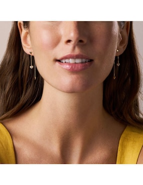 Aretes largos de corazón Fossil Sutton con acabado pulido cristal