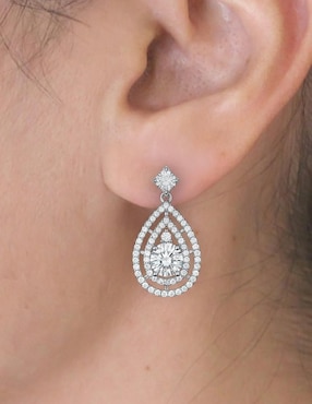 Aretes cortos de gota Sofia Blum de plata P 925 con acabado baño de rodio diamante de laboratorio