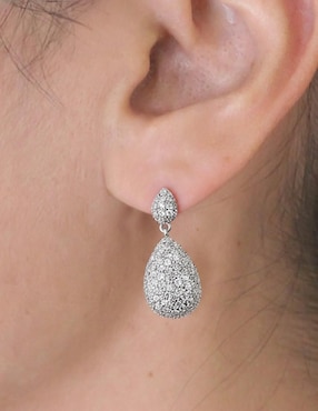 Aretes largos de gota Sofia Blum de plata P 925 con acabado baño de rodio diamante laboratorio