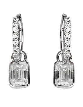 Aretes huggies rectangulares Sofia Blum de plata P 925 con acabado baño de rodio diamante laboratorio