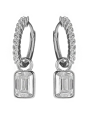 Aretes huggies rectangulares Sofia Blum de plata P 925 con acabado baño de rodio diamante laboratorio