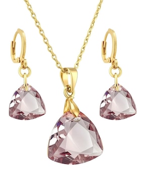 Aretes y collar triangular Zvezda Aurore baño de oro 18 k cristal