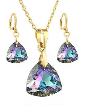 Aretes y collar triangular Zvezda Aurore baño de oro 18 k cristal