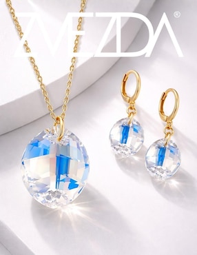 Aretes y collar ovalado Zvezda Aurore baño de oro 18 k cristal
