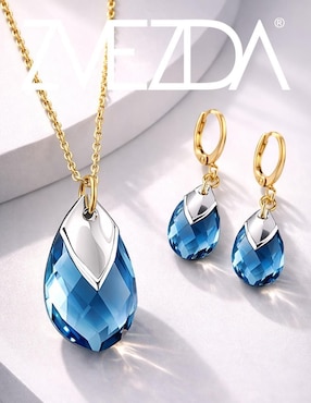 Aretes y collar de gota Zvezda Aurore baño de oro 18 k cristal