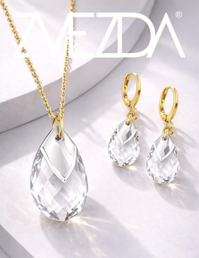 Aretes y collar de gota Zvezda Aurore baño de oro 18 k cristal