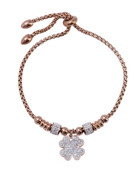 Pulsera Mujer Acero Inoxidable LuckyLy Tea De Buena Suerte Plata Con Dije De Trébol Con Zirconia Cúbica Oro 18k