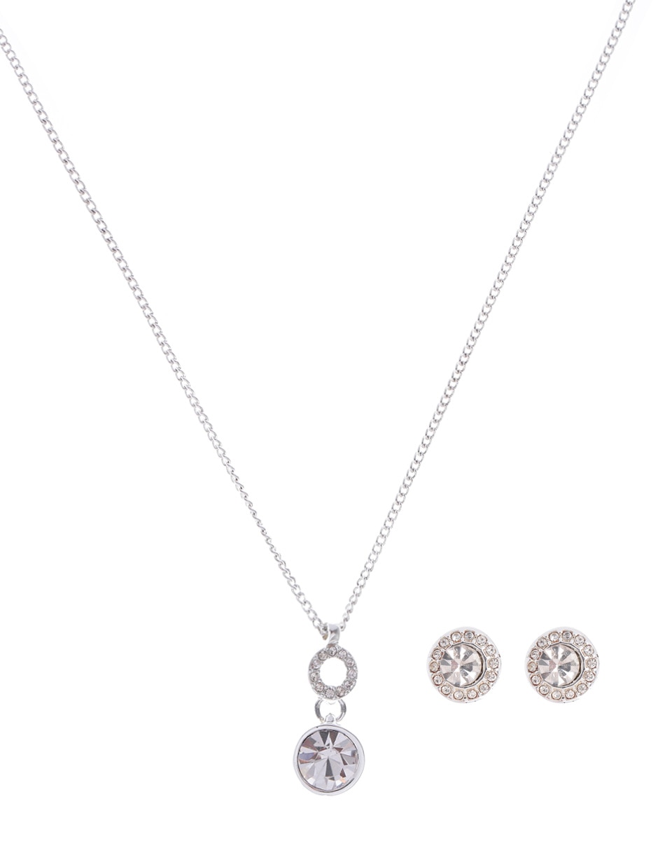 Aretes y collar de redonda p 925 cristal