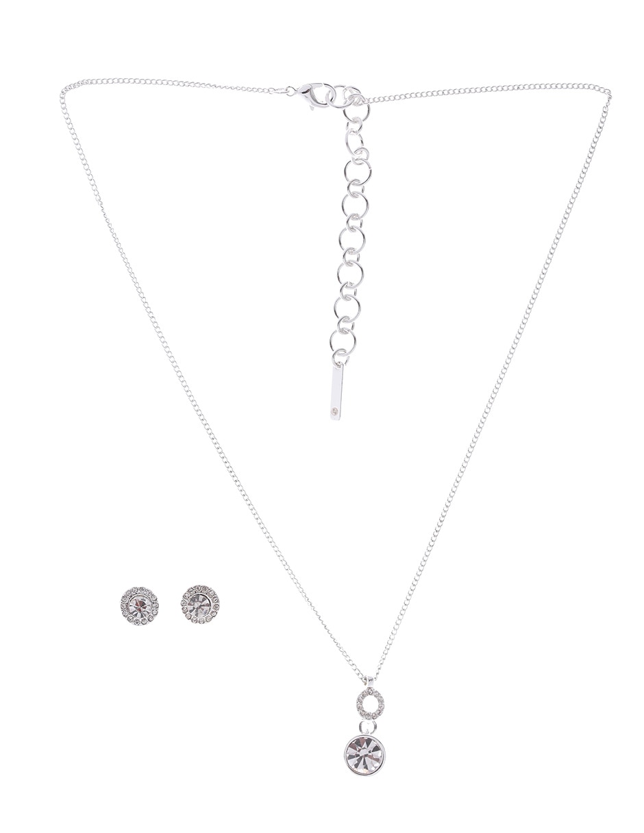 Aretes y collar de redonda p 925 cristal 5