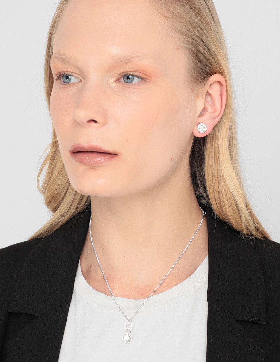 Aretes y collar de redonda p 925 cristal 8