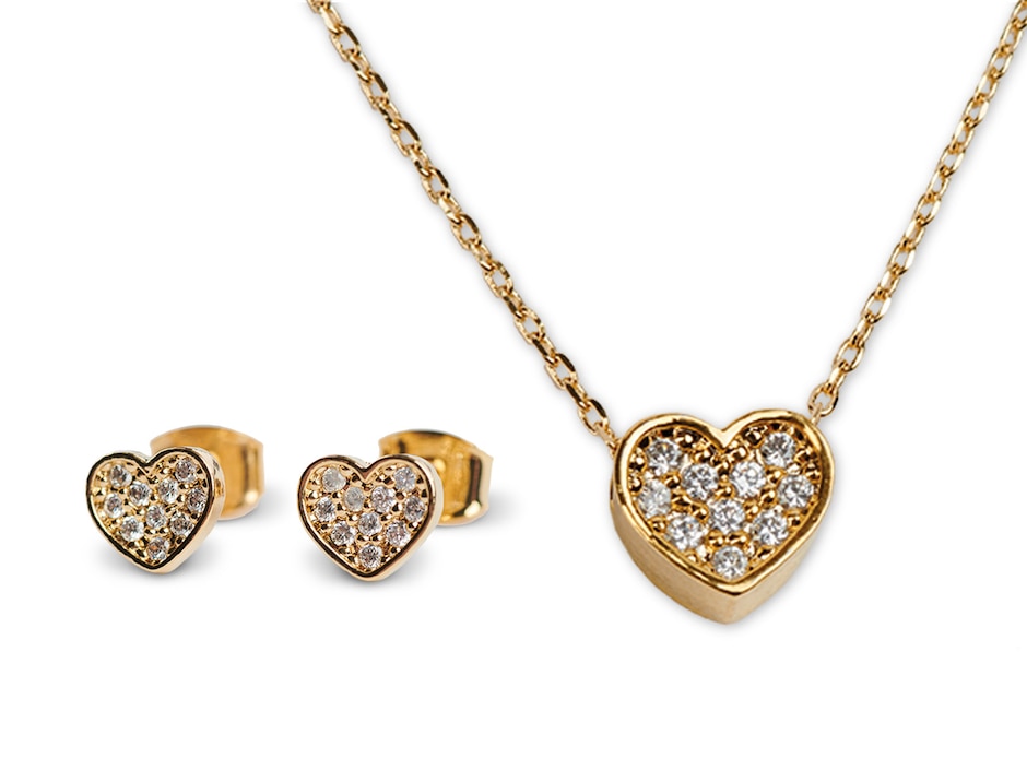 Aretes y collar de corazón Melody con zirconia cúbica