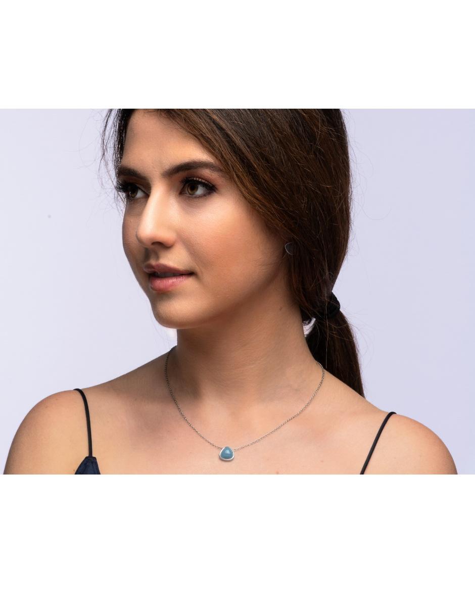 LuckyLy Collares Mujer Aline Collares de Mujer con Piedras Naturales Cadena Acero Inoxidable Dije de Cuarzo Azul