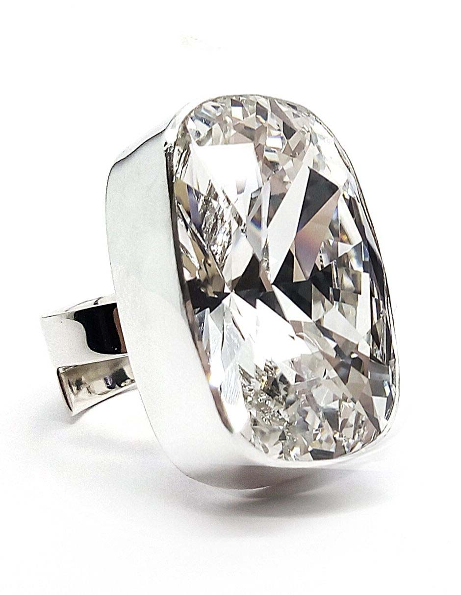 Anillo ovalado Baguette P 925 de plata cristal brillante Anillo ovalado Baguette P 925 de plata cristal brillante