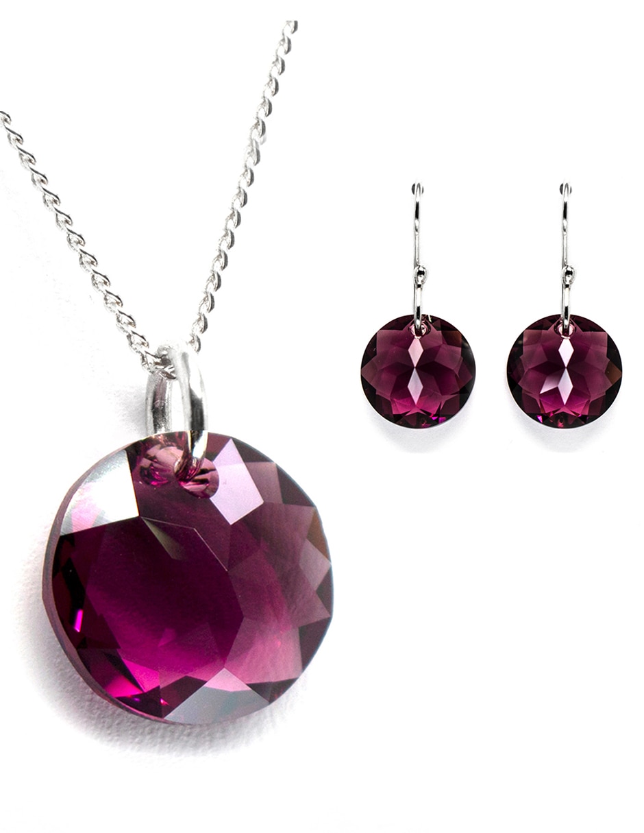 Set aretes y collar de plata P 925 cristal
