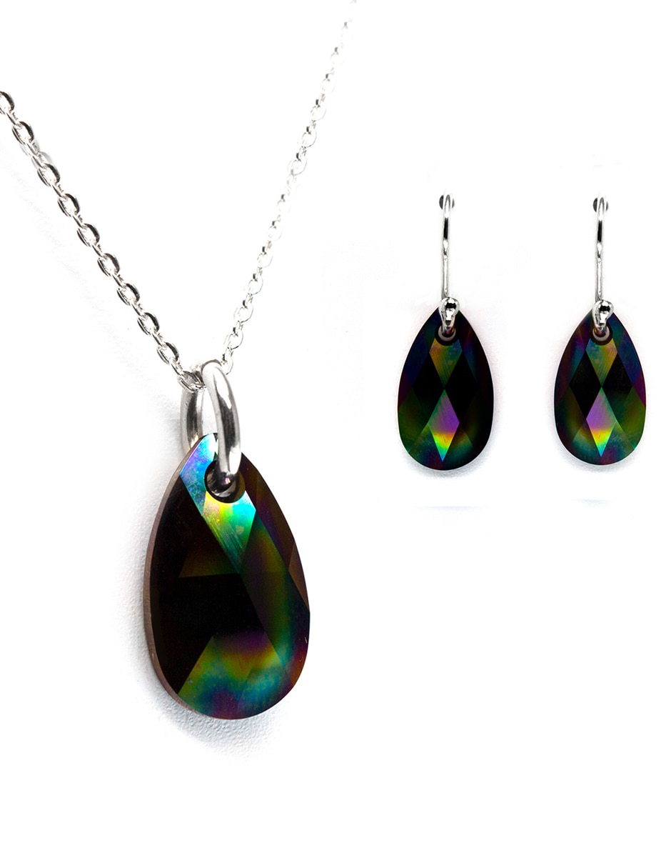 Set aretes y collar de plata P 925 cristal