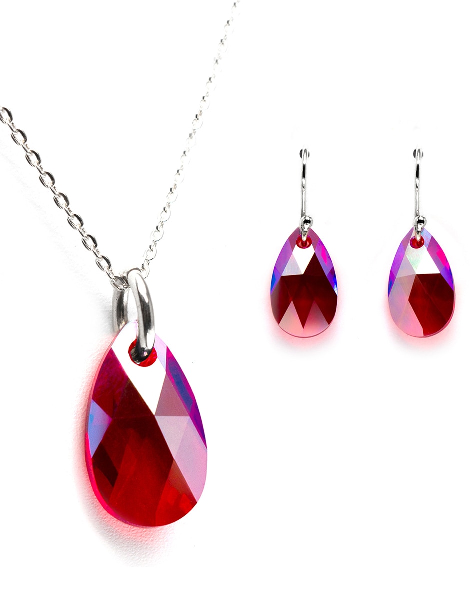 Set aretes y collar de plata P 925 cristal