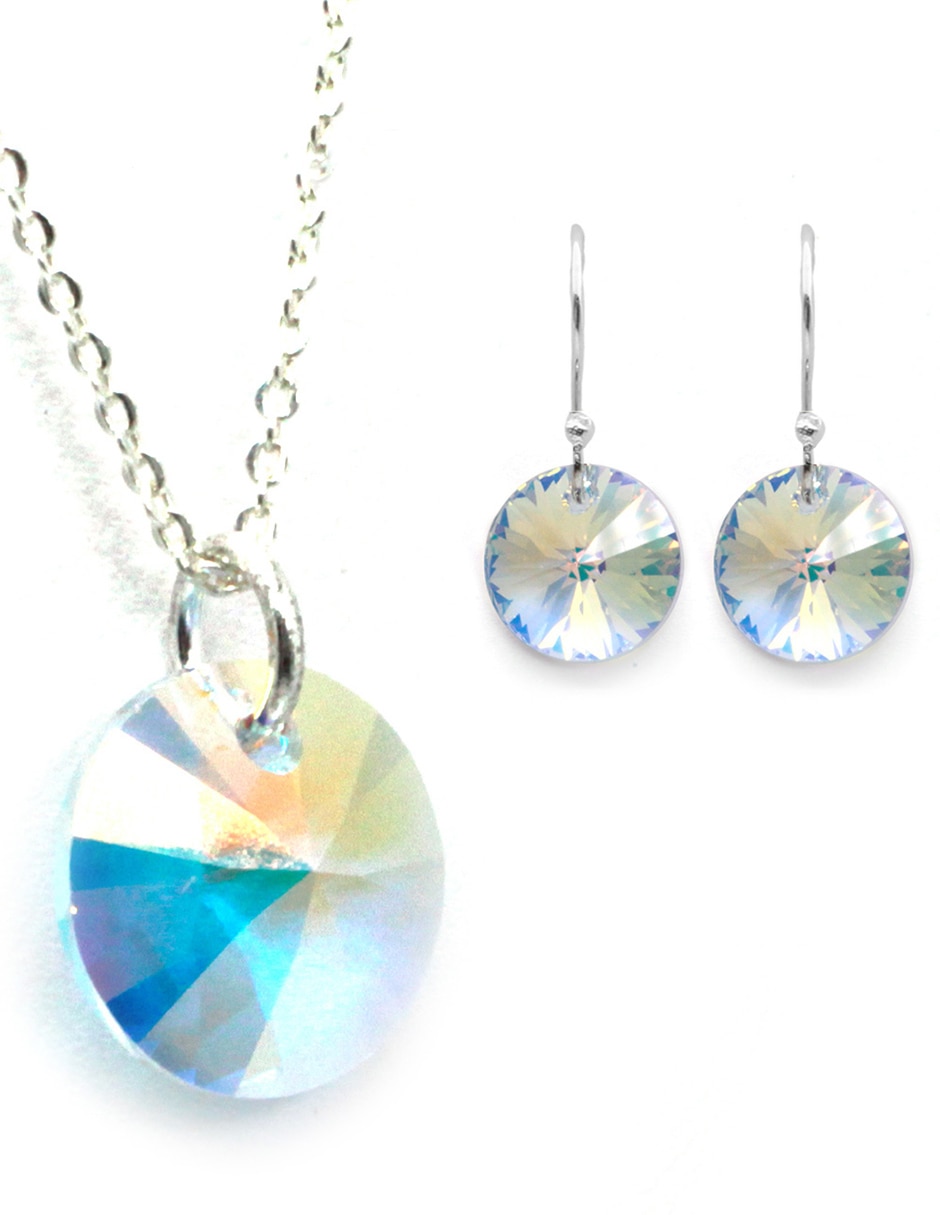 Set aretes y collar de plata P 925 cristal