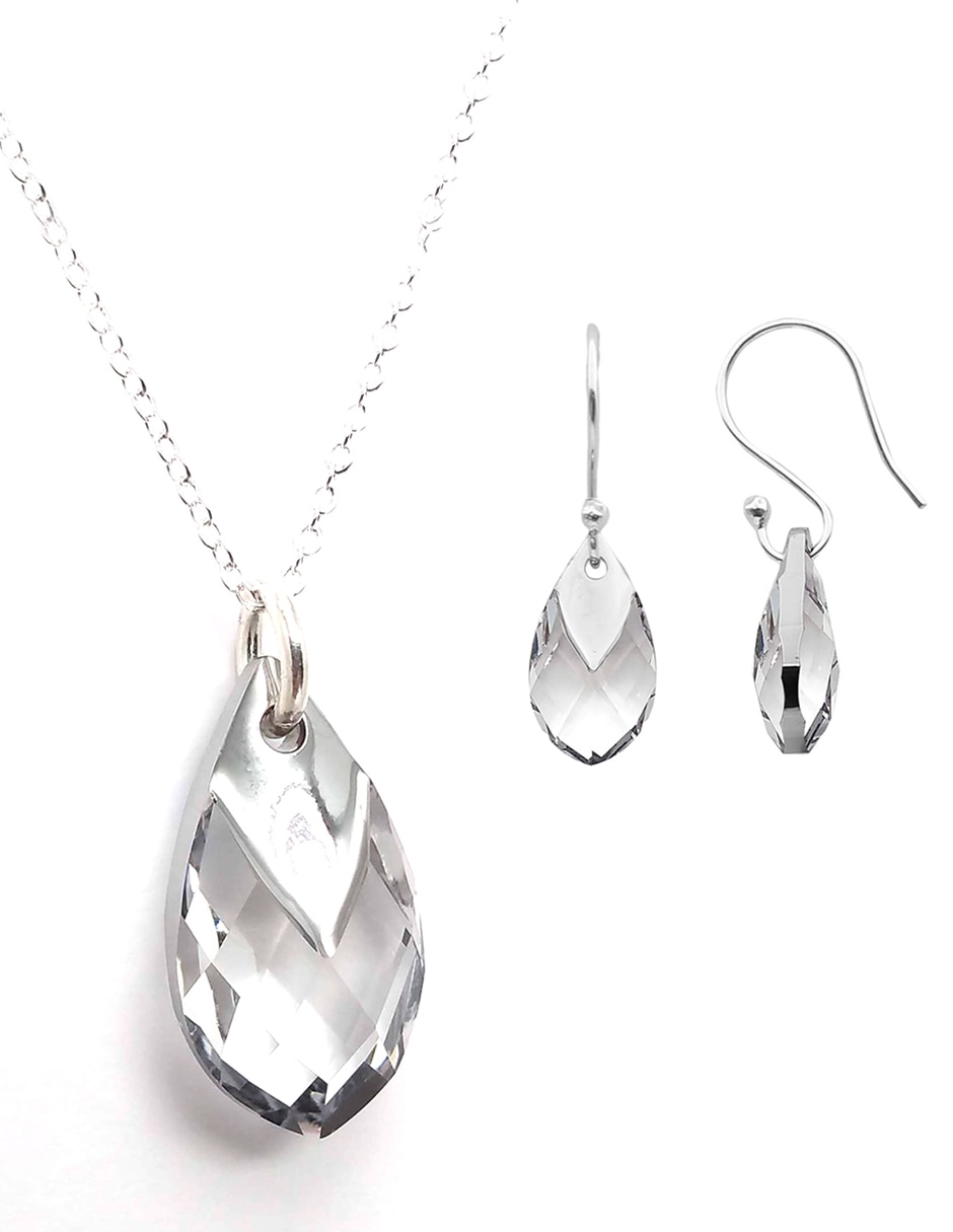 Set aretes y collar de plata P 925 cristal