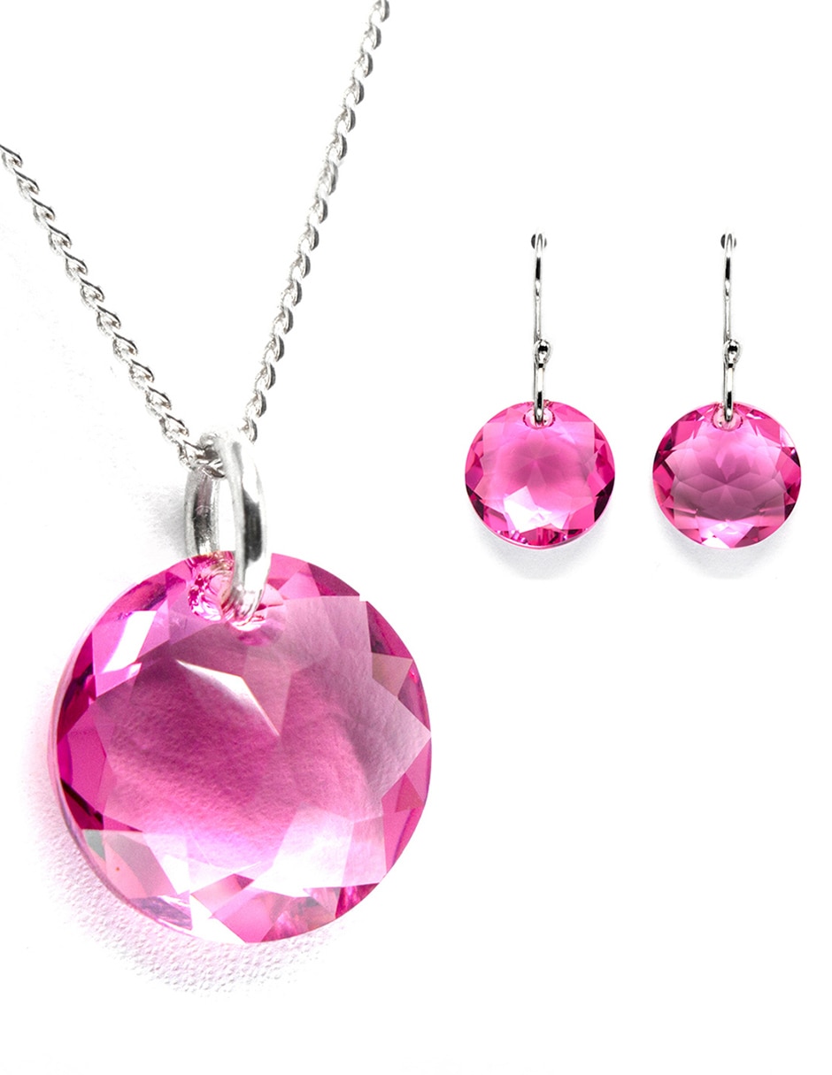 Set aretes y collar de plata P 925 cristal