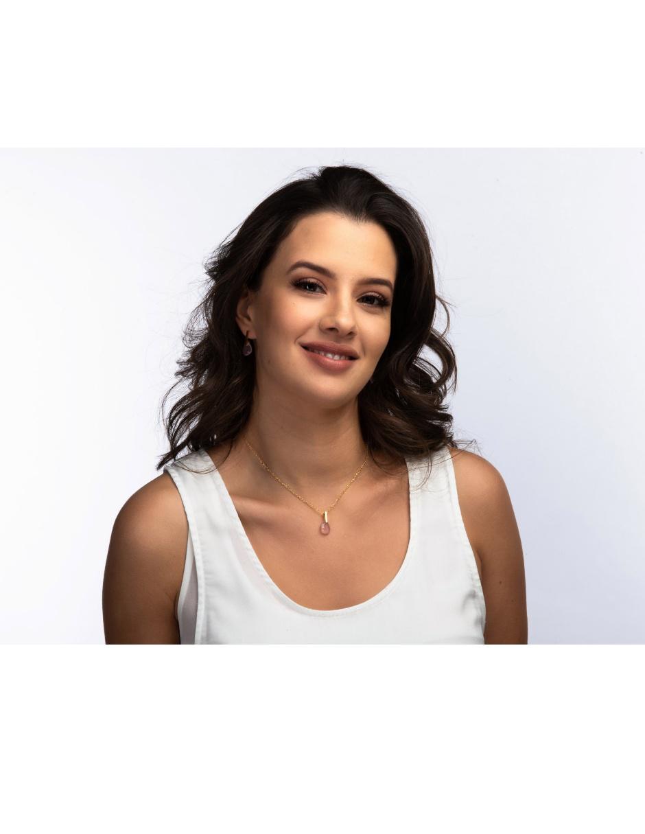 Set juego de joyería mujer LuckyLy aretes y collar acero inoxidable baño de oro 18k cristal rosa 2
