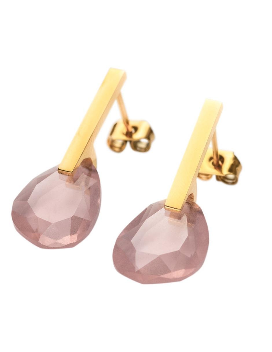 Set juego de joyería mujer LuckyLy aretes y collar acero inoxidable baño de oro 18k cristal rosa 4