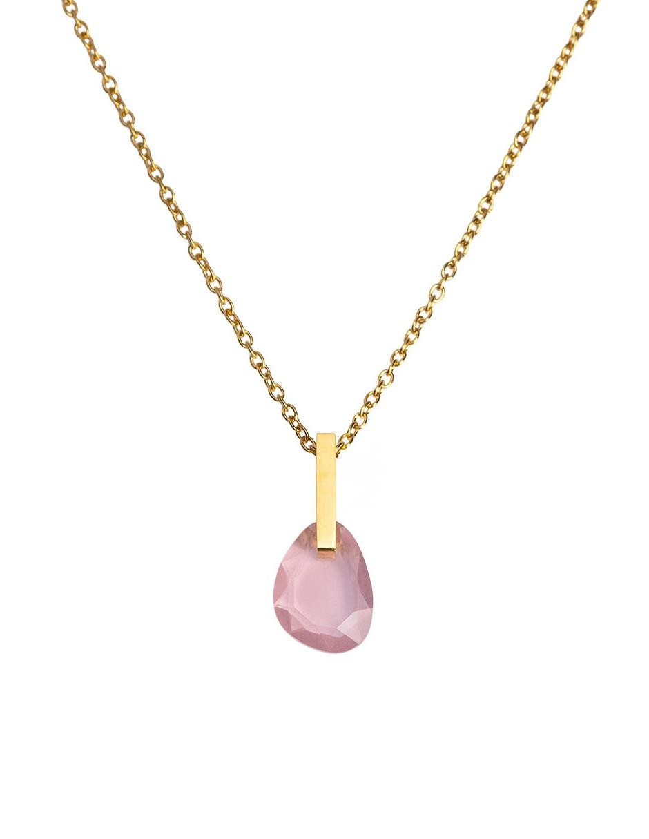 Set juego de joyería mujer LuckyLy aretes y collar acero inoxidable baño de oro 18k cristal rosa 6