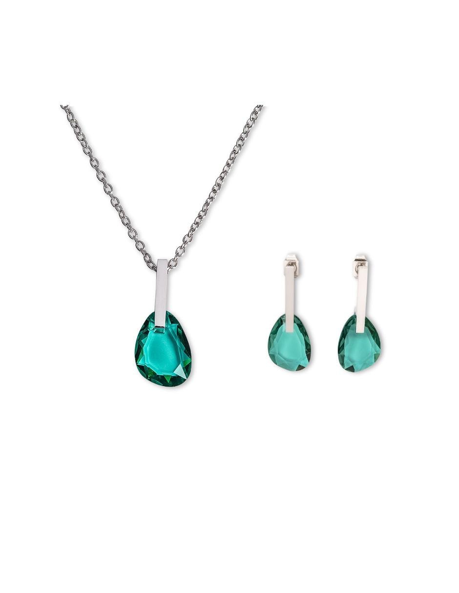 Set juego de joyería mujer LuckyLy aretes y collar acero inoxidable baño de oro 18k cristal rosa