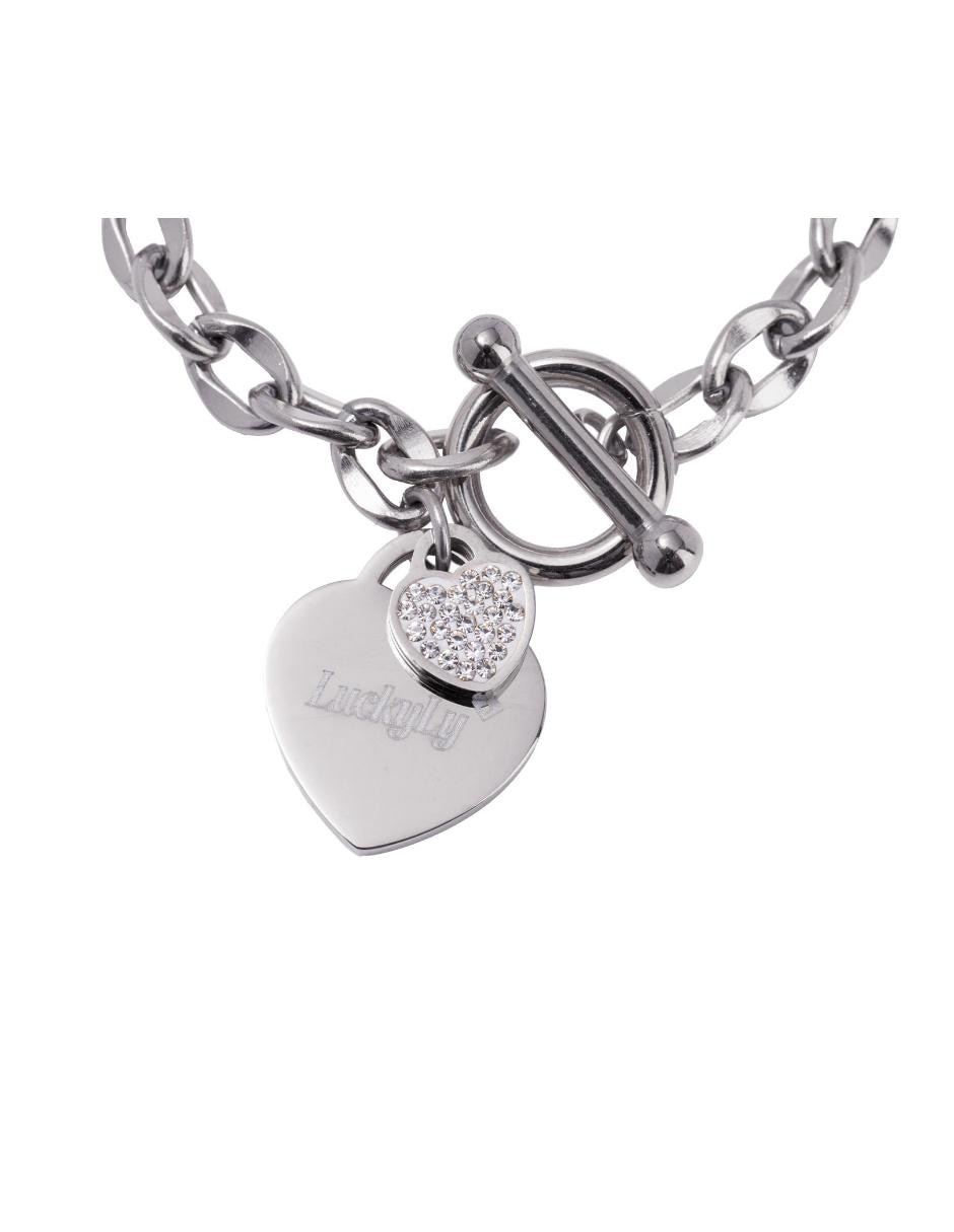 Pulsera LuckyLy mujer acero inoxidable de cadena uma con dijes de corazón  zirconia cúbica