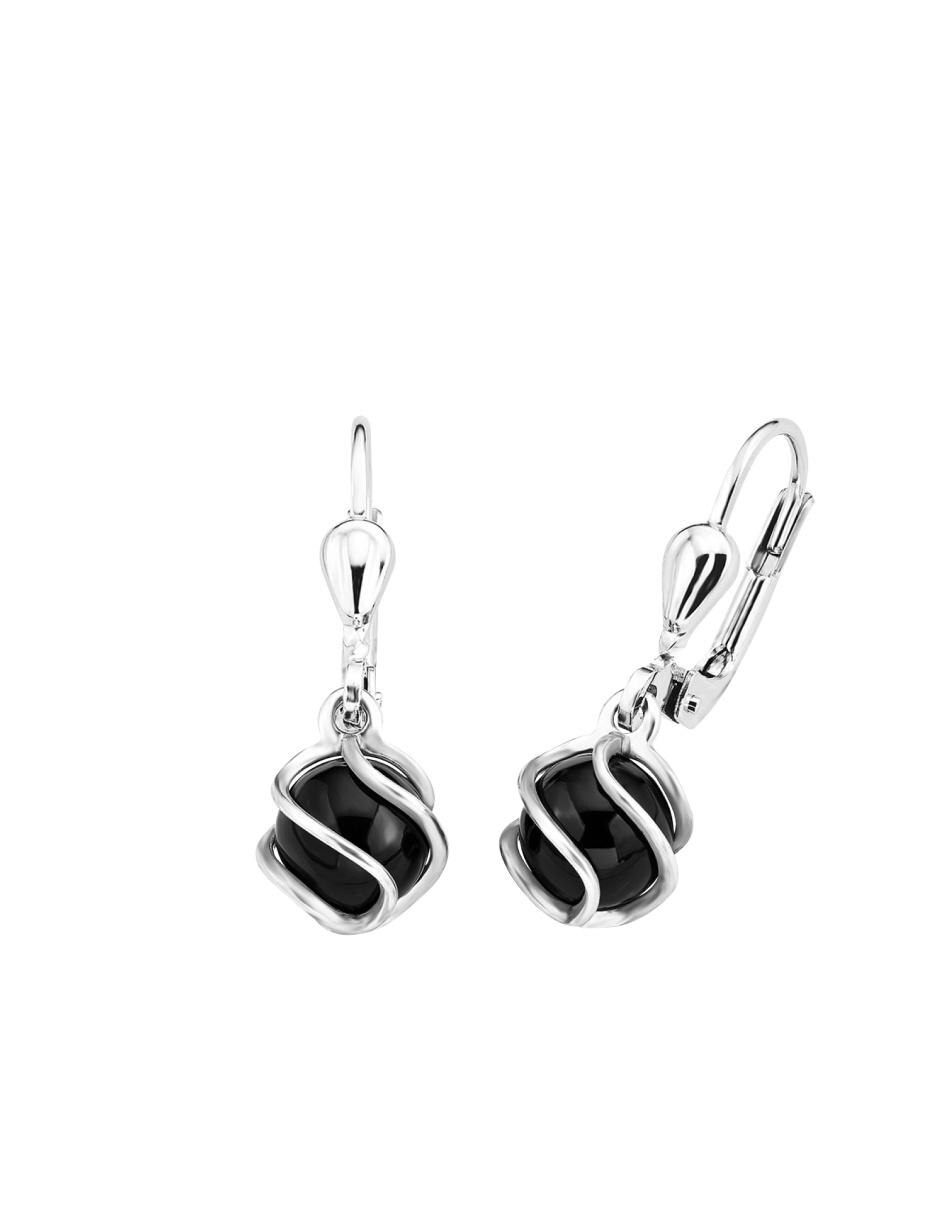 Aretes de plata con acabado baño rodio ónix 1