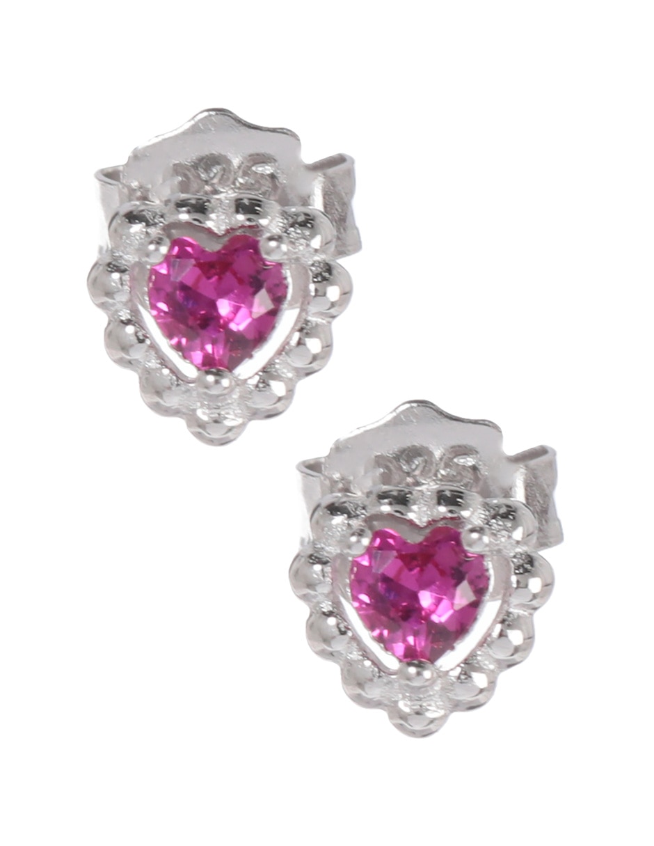 Broqueles de corazón de plata con acabado baño rodio zirconia Broqueles de corazón de plata con acabado baño rodio zirconia