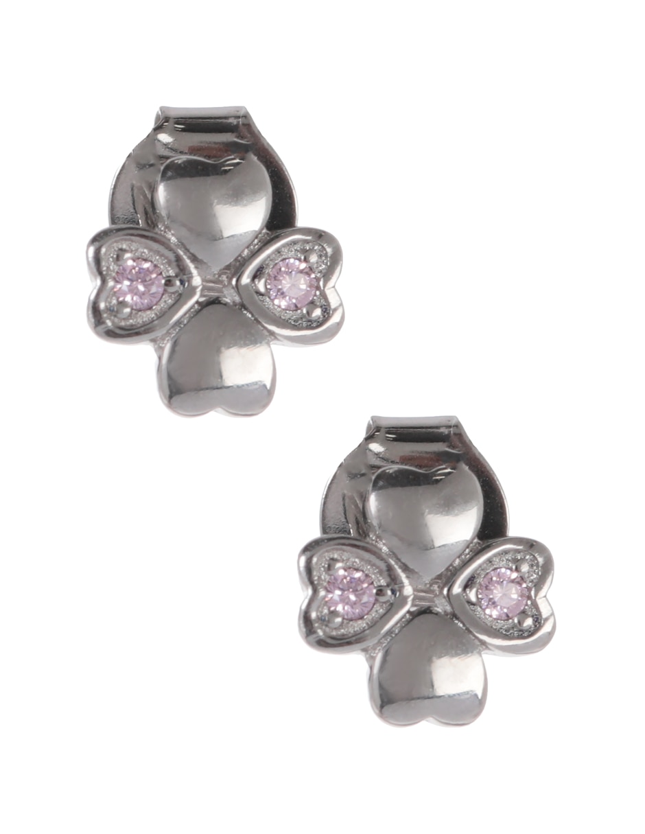 Aretes de trébol de plata P 925 con acabado baño rodio zirconia