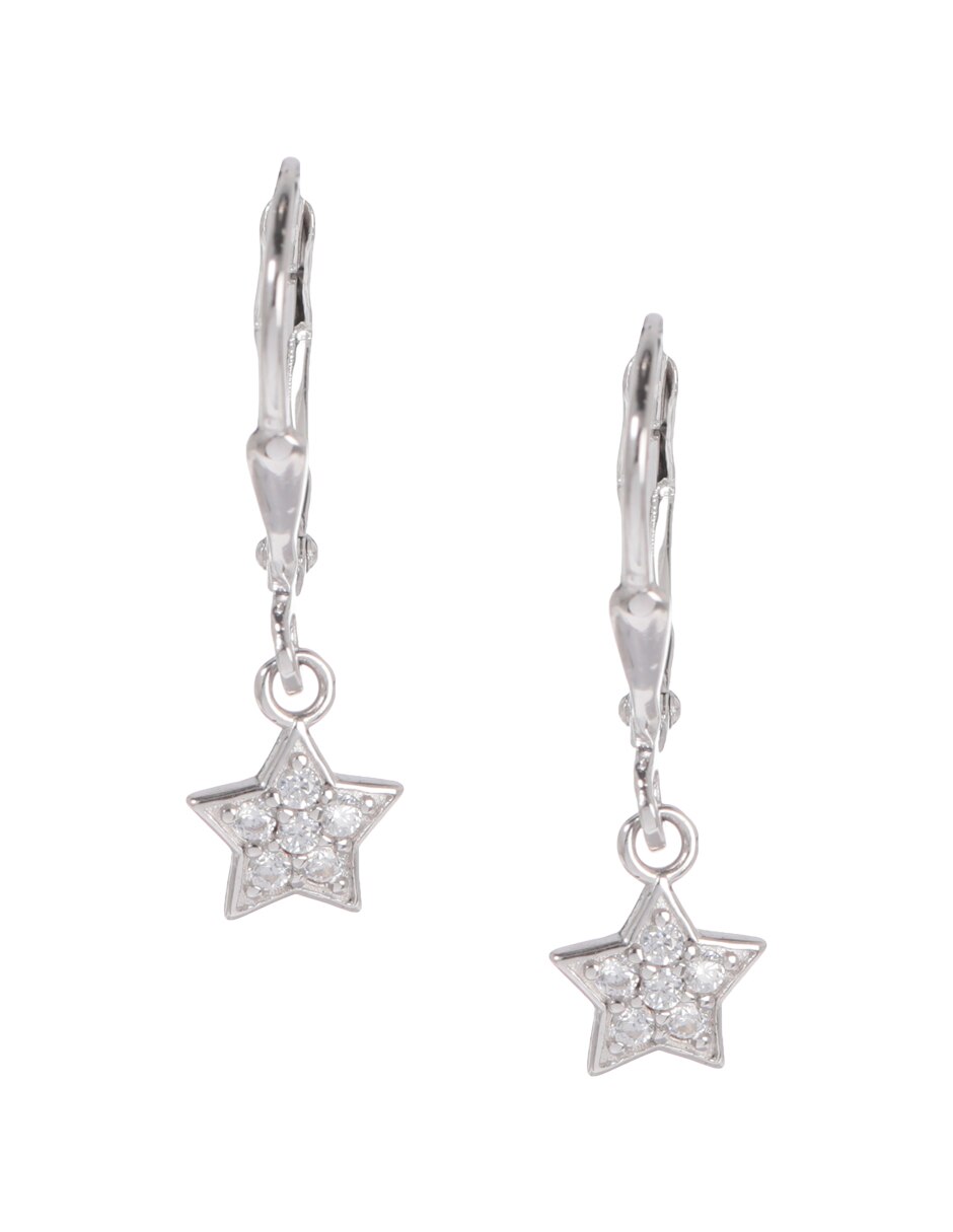 Aretes de estrella de plata con acabado baño rodio zirconia 1