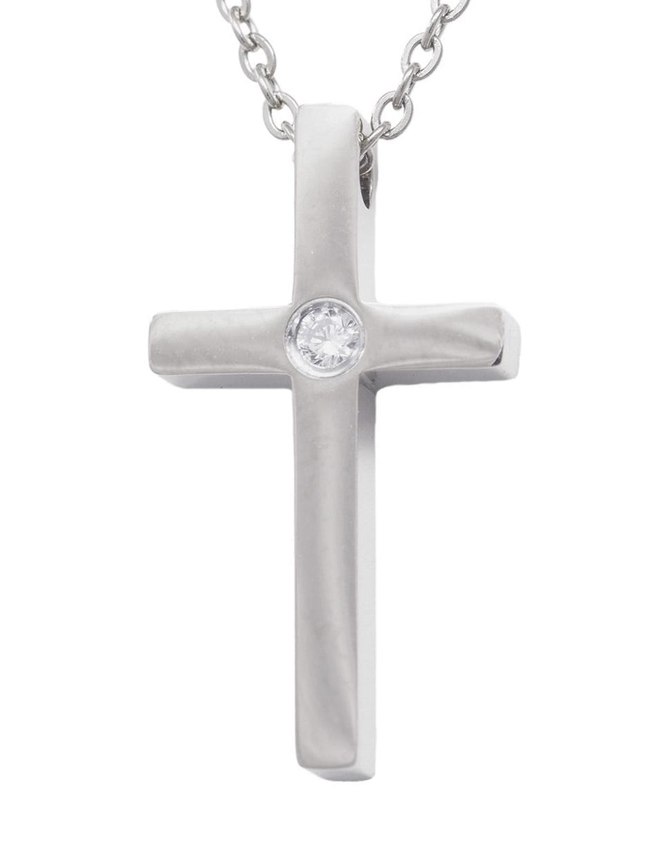 Collar LuckyLy Cruz mujer, acero inoxidable baño de oro 18k, plata y zirconia cúbica