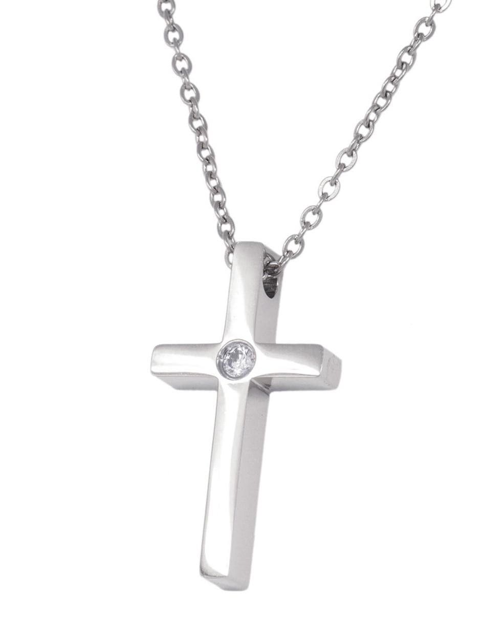 Collar LuckyLy Cruz mujer, acero inoxidable baño de oro 18k, plata y zirconia cúbica