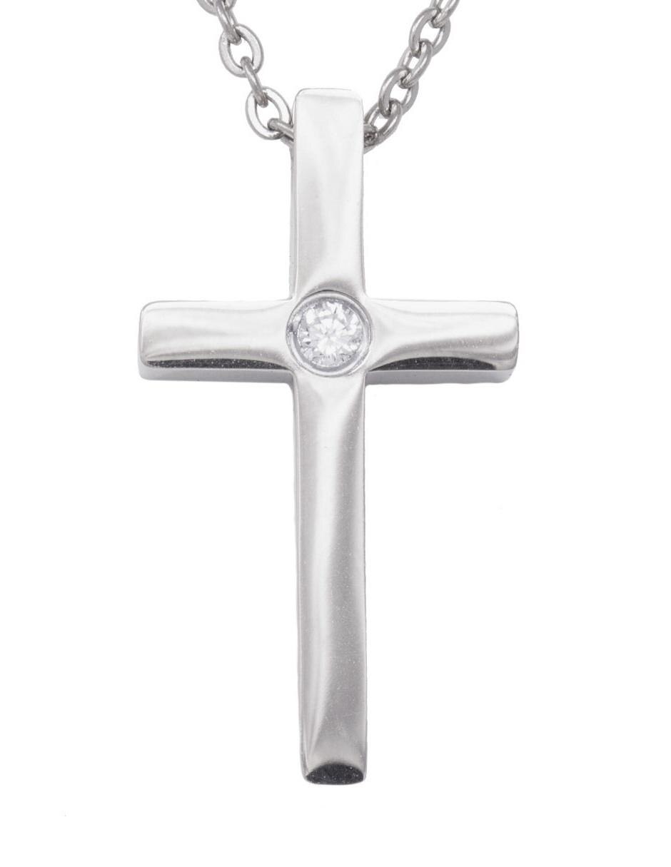 Collar LuckyLy Cruz mujer, acero inoxidable baño de oro 18k, plata y zirconia cúbica