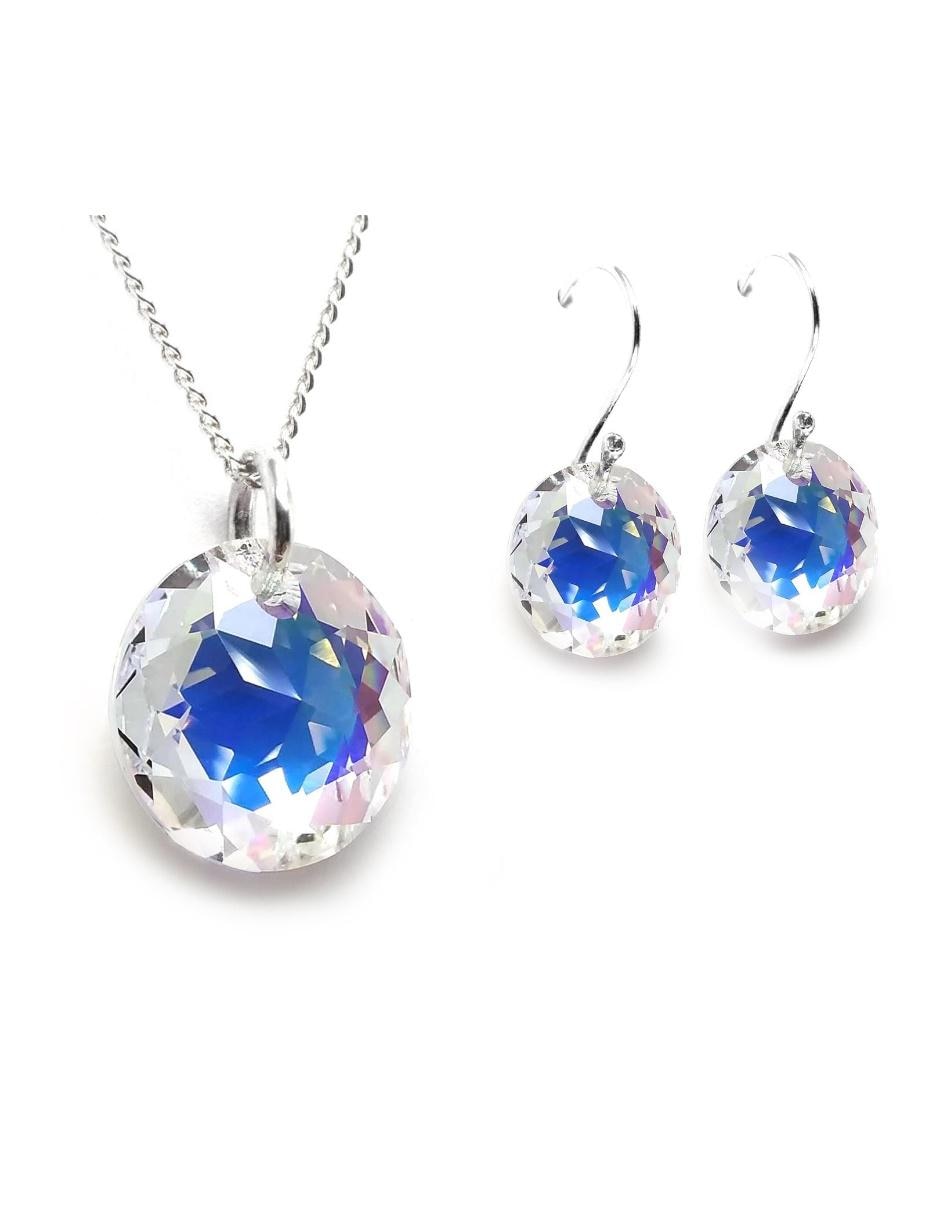 Set aretes y collar de plata P 925 cristal