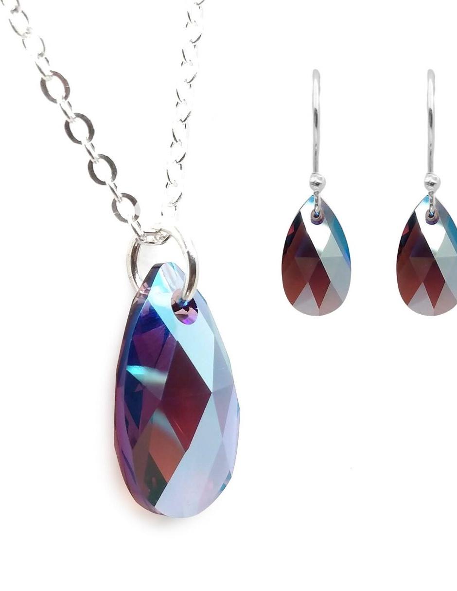 Set aretes y collar de plata P 925 cristal
