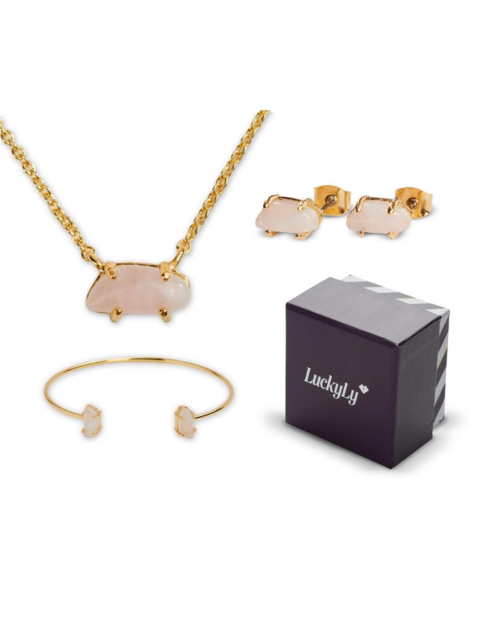 Set aretes y collar Luckyly 14 k