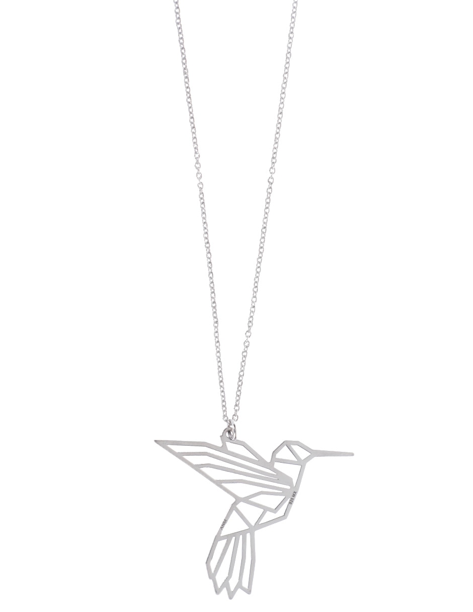 Collar de colibrí Origami de plata P 925